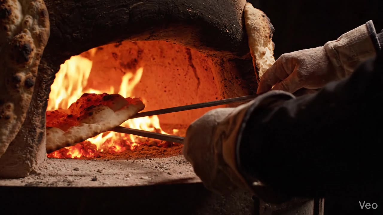 Naan being pulled fresh from the tandoor clay oven